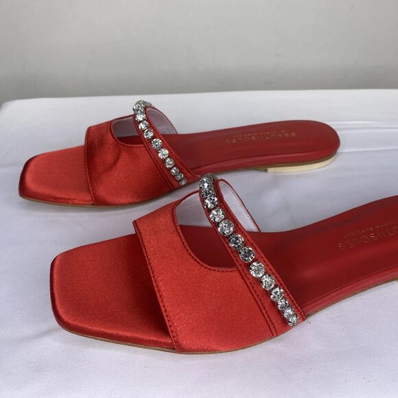 BEAUTISOLES By Robyn Shriber Womens Sandals Red Size 10M Gemma Slide Satin Flat - Picture 2 of 10